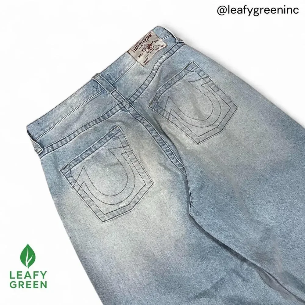 True Religion Light Wash Wide Leg Baggy Jeans us sz 34x30 Flared Horseshoe Ultra